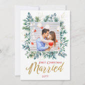 エレガントな最初のクリスマス 結婚した 新婚夫婦の写真 シーズンカード (正面)