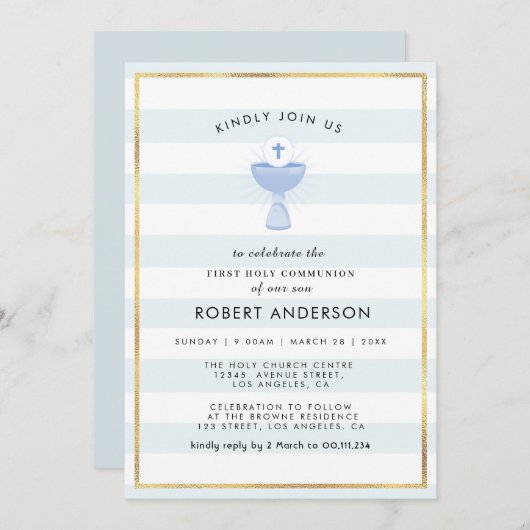 エレガントな最初聖餐式の招待 招待状 (正面/裏面)