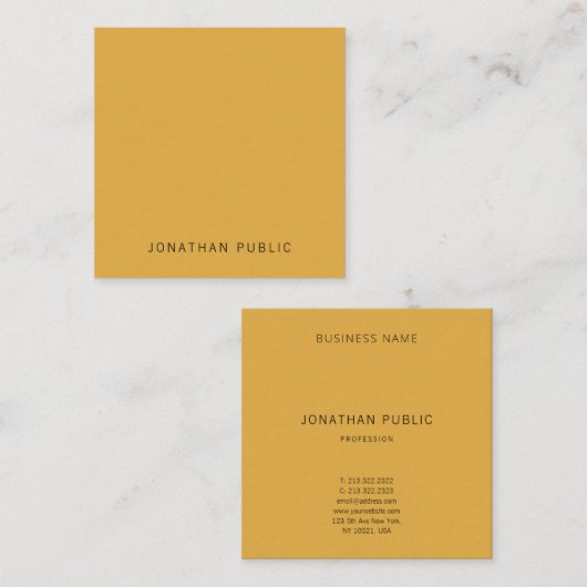 エレガントな最小主義のシンプルなテンプレートの黄色ブラウン スクエア名刺 (正面/裏面)