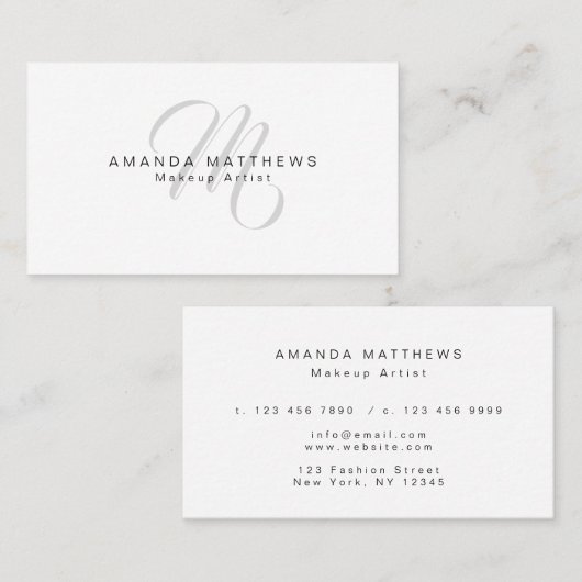 エレガントな最小主義のスタイリッシュな原稿の灰色のモノグラム 名刺 (正面/裏面)