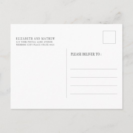 エレガントな最小主義の白いオレンジ銅の結婚式 インビテーションポストカード (裏面)