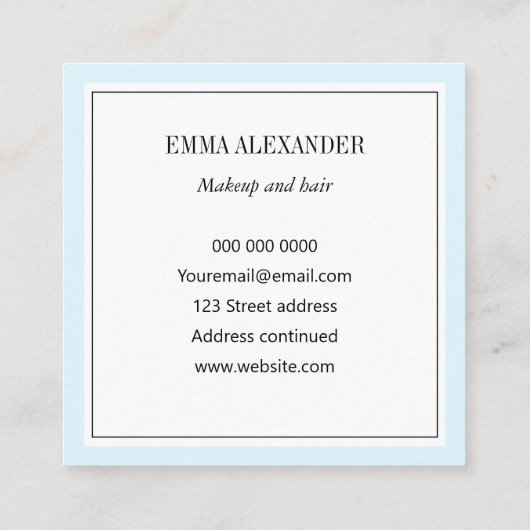 エレガントな最小主義の粋なパステル調の青いモダン スクエア名刺 (裏面)