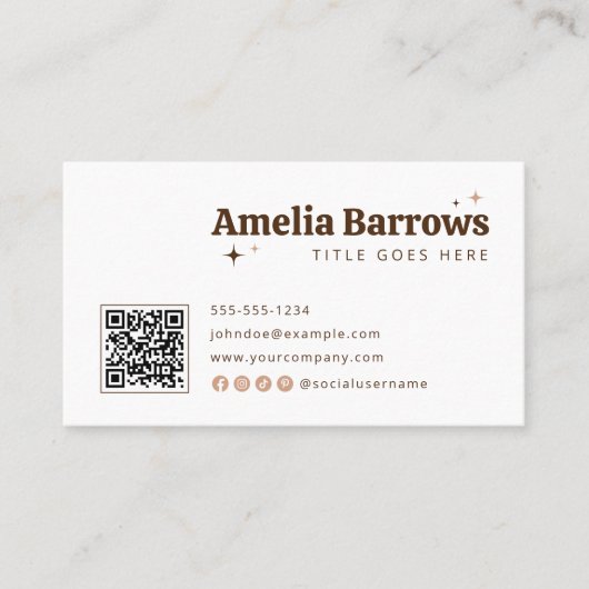 エレガントな最小限のスパークルレトロタイポグラフィQRコード 名刺 (正面)