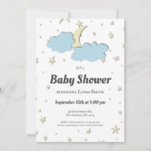 エレガントな月と星のジェンダーニュートラルベビーシャワー 招待状 (正面)