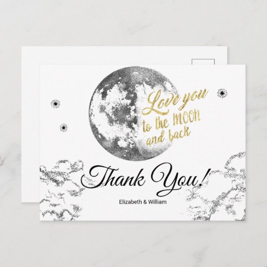 エレガントな月と星の三日月ウェディング感謝 ポストカード (正面/裏面)