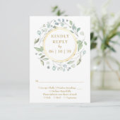 エレガントな月桂樹のグリーン装飾フラワーガーランド 出欠カード (スタンド正面)