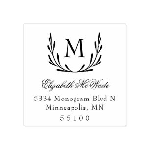 エレガントな月桂樹のリースの差出人住所 ラバースタンプ