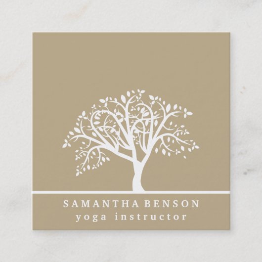 エレガントな木のヨガのインストラクターの健康生命コーチ スクエア名刺 (正面)