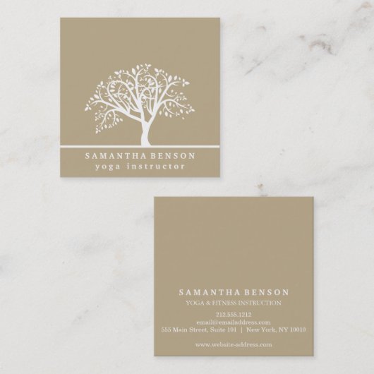 エレガントな木のヨガのインストラクターの健康生命コーチ スクエア名刺 (正面/裏面)