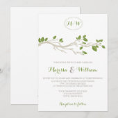 エレガントな木の枝 緑/ベージュ 結婚式招待状 招待状 (正面/裏面)