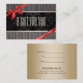 エレガントな木製の赤いリボンのギフト券 割引カード (正面/裏面)