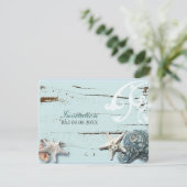 エレガントな木製 青い海の貝殻 ビーチウェディング 招待状 (スタンド正面)