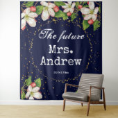 エレガントな未来のミセス ネイビーブルーの花柄 ゴールドグリッター タペストリー (インサイチュ)