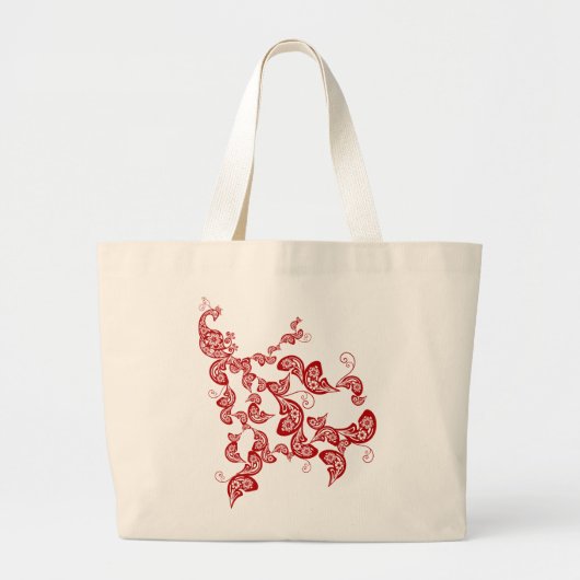 エレガントな東洋のシックで中国ので赤い花の孔雀 ラージトートバッグ (正面)