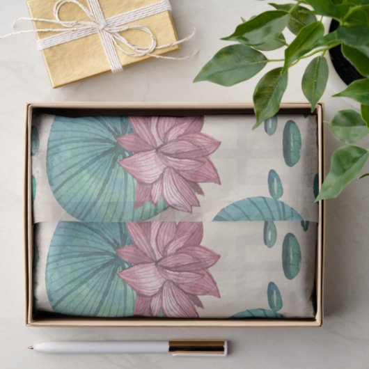 エレガントな東洋の水彩画のはす絵画 薄葉紙 (ギフト)