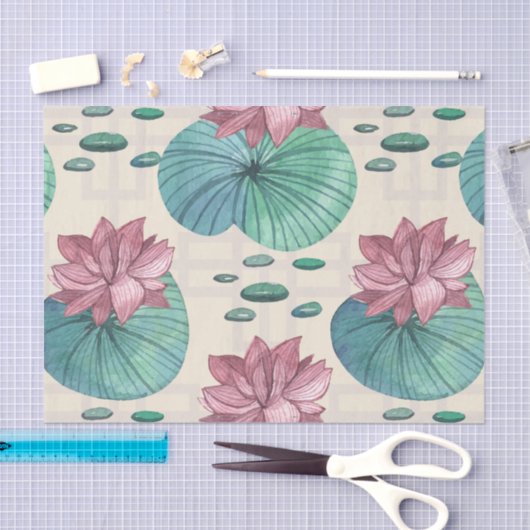 エレガントな東洋の水彩画のはす絵画 薄葉紙 (クラフト)