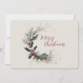 エレガントな松とホーリーのリースにゴールドのアクセントを添えて シーズンカード (正面)