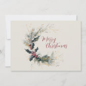 エレガントな松とホーリーのリースにゴールドのアクセントを添えて シーズンカード (正面)