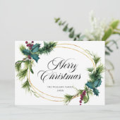 エレガントな松と杉とホーリーベリーのクリスマスグリーティング シーズンカード (スタンド正面)