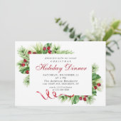 エレガントな松のホーリーベリーのクリスマスホリデーディナー 招待状 (スタンド正面)