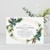 エレガントな松の木とホリーベリーのクリスマス ホリデー ディナー 招待状 (スタンド正面)