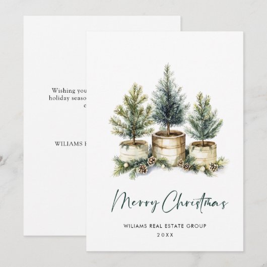 エレガントな松の木のクリスマス コーポレート グリーティング シーズンカード (正面/裏面)