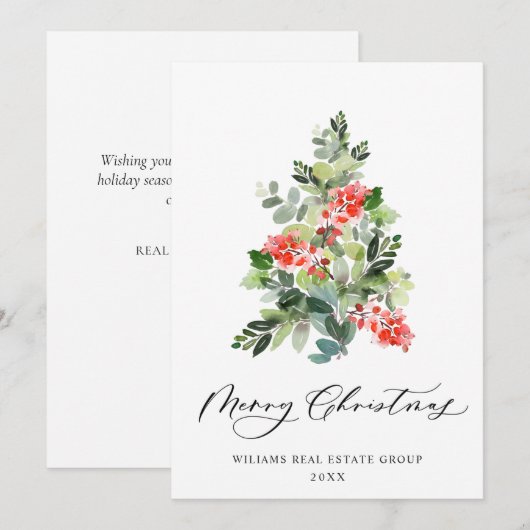 エレガントな松の木のクリスマス コーポレート グリーティング シーズンカード (正面/裏面)