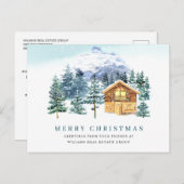 エレガントな松の木のクリスマス コーポレート グリーティング ポストカード (正面/裏面)