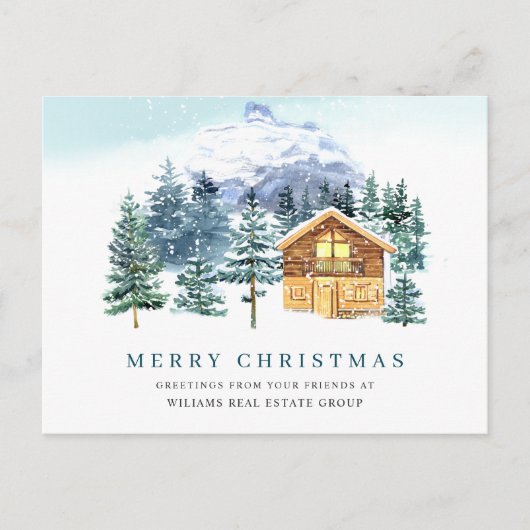 エレガントな松の木のクリスマス コーポレート グリーティング ポストカード (正面)