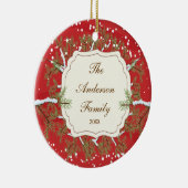 エレガントな松の木のBranche日付がついた家族のクリスマス セラミックオーナメント (右)