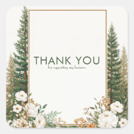 エレガントな松の木 白い牡丹の素朴な森 スクエアシール