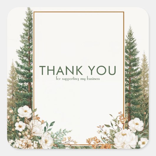 エレガントな松の木 白い牡丹の素朴な森 スクエアシール (正面)