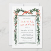 エレガントな松の枝フレームのクリスマス ブライダルシャワー 招待状 (正面)