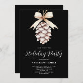 エレガントな松ぼっくりクリスマスホリデーパーティー 招待状 (正面/裏面)