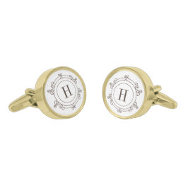 エレガントな枠のモノグラムのカフリンク ゴールド カフスボタン