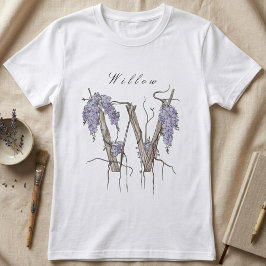 エレガントな柳の藤のイニシャル「W」モノグラムフラワーアート Tシャツ