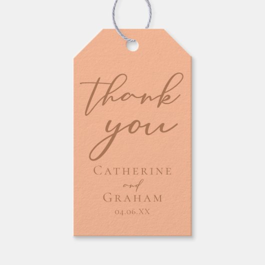 エレガントな桃のミニマルオーダーメイドウェディング ギフトタグ (正面)