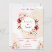 エレガントな桃の水彩花 Save the date 招待状 (正面)