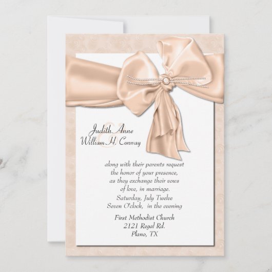 エレガントな桃の結婚式招待状 招待状 (正面)