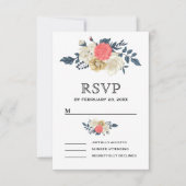 エレガントな桃の花のウェディング 出欠カード (正面)