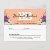 エレガントな桃の花のショップ ギフト証明書カード ポストカード (裏面)