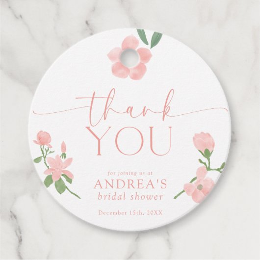エレガントな桃の花のブライダルシャワー フェイバータグ (正面)