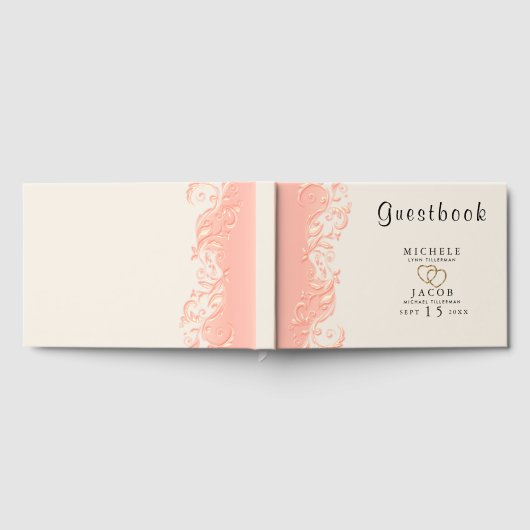 エレガントな桃の花の渦巻き ゲストブック (全面)