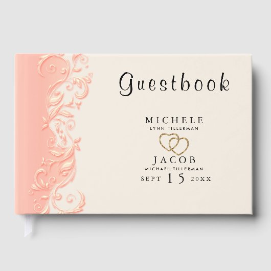 エレガントな桃の花の渦巻き ゲストブック (正面)