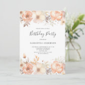 エレガントな桃の花の誕生日 招待状 (スタンド正面)