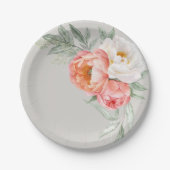 エレガントな桃色とアイボリーの水彩花模様 ペーパープレート (正面)