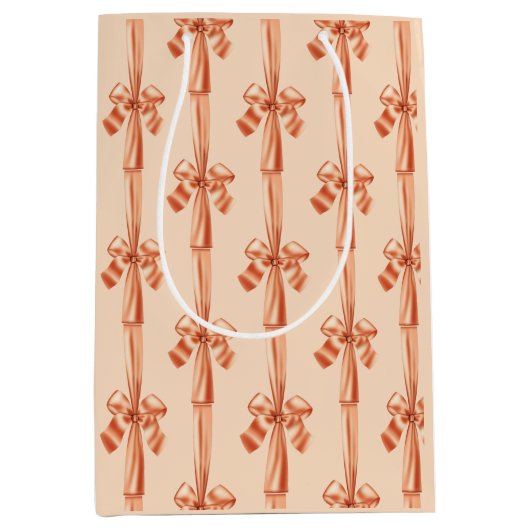 エレガントな桃色のサテンリボン bow ミディアムペーパーバッグ (正面)