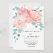 エレガントな桃色の水彩花のウェディング 招待状 (正面)