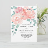 エレガントな桃色の水彩花のウェディング 招待状 (スタンド正面)