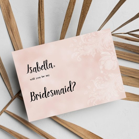 エレガントな桃色の白い花のレースフレームの伴娘 招待状